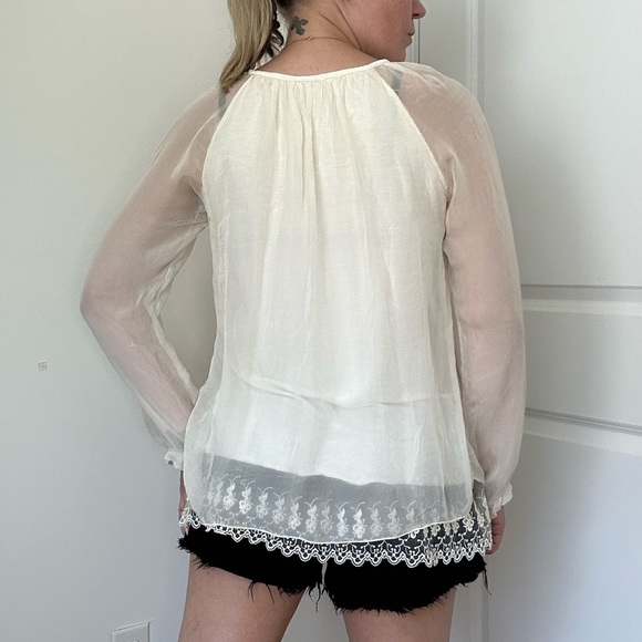Long Sleeve Silk Blouse with Lace Trim - Picture 5 of 7